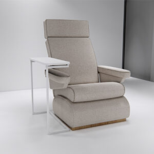 Modern Ergonomic Pedicure Chair with White Side Table – Light Beige Fabric