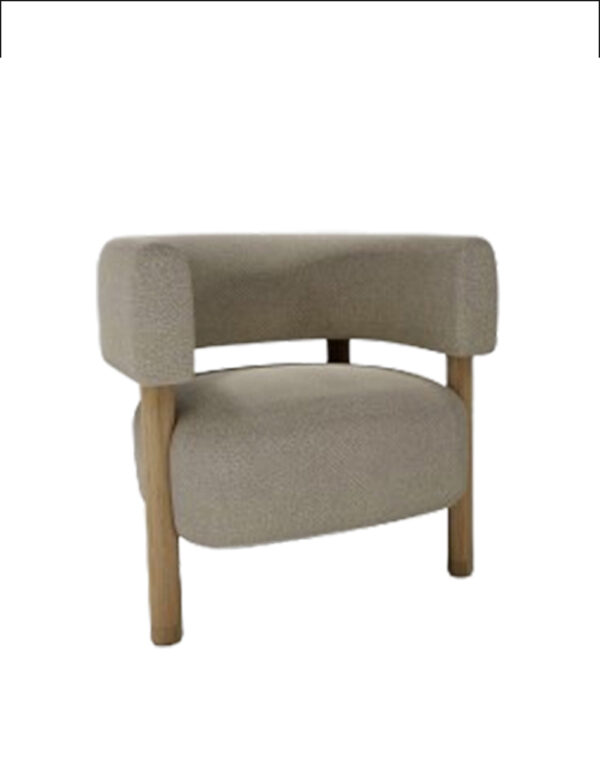 Light Taupe Textured Upholstered Armchair with Wooden Legs