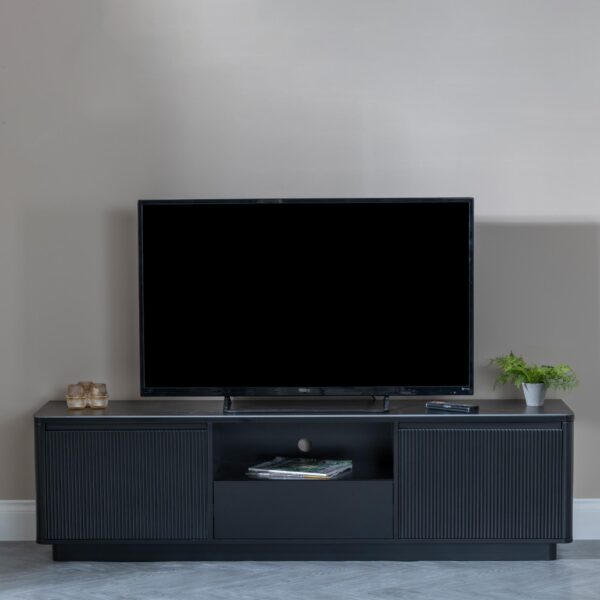 Rivoli Black Ceramic Fluted TV Unit - Image 2