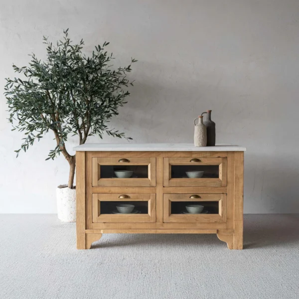The Artisan Limestone Top & Wood Kitchen Island with Bar Table