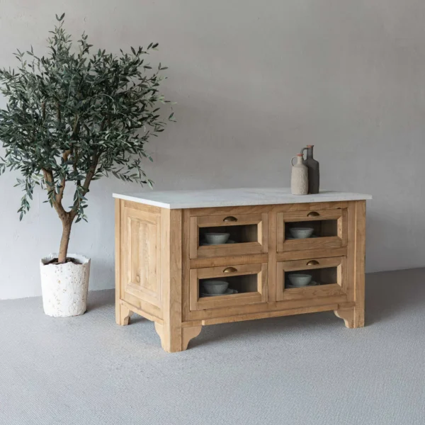 The Artisan Limestone Top & Wood Kitchen Island with Bar Table - Image 3