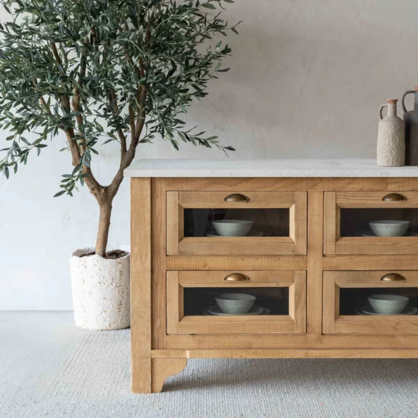 The Artisan Limestone Top & Wood Kitchen Island with Bar Table - Image 4