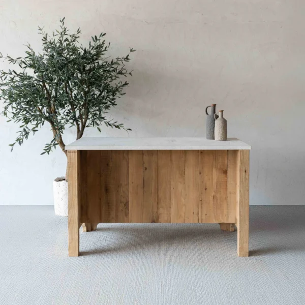 The Artisan Limestone Top & Wood Kitchen Island with Bar Table - Image 7