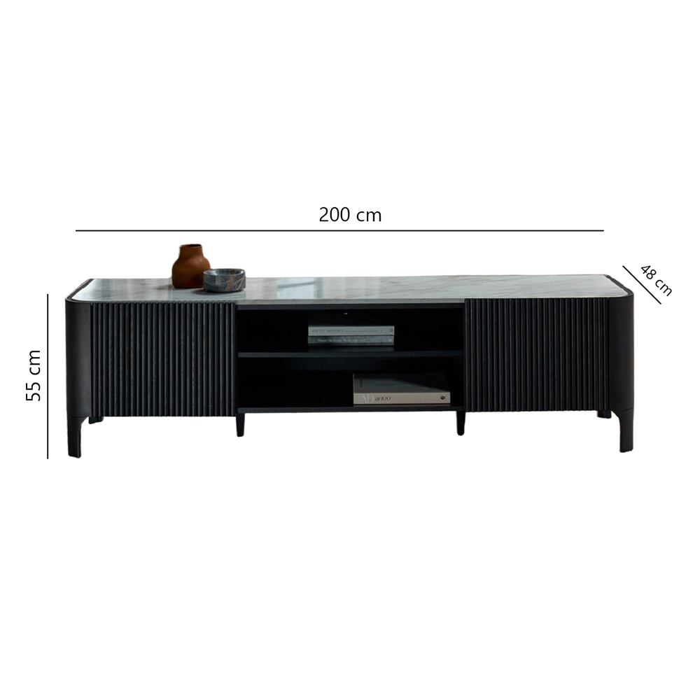 Fluty TV Entertainment Unit_Size Black Wooden TV Table